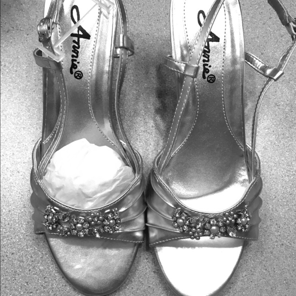 Annie Shoes - Jeweled Pewter Heels